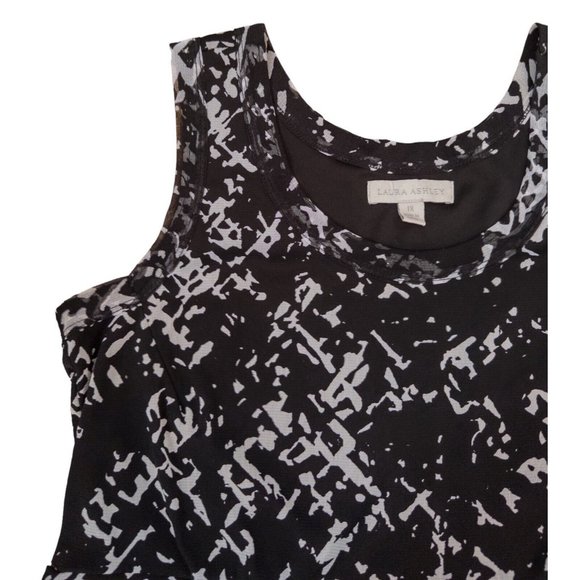 Vintage Laura Ashley A Line Abstract Print Dress Women’s Size 1X Black‎ White - Picture 2 of 4